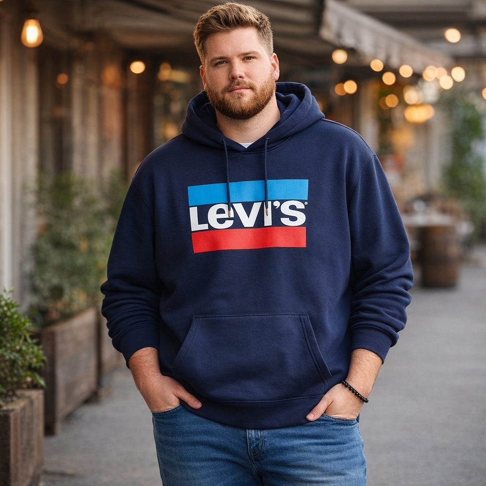 Levi's Classic Logo Graphic Hooded Sweatshirt Navy Blue Hoodie New With Tags
